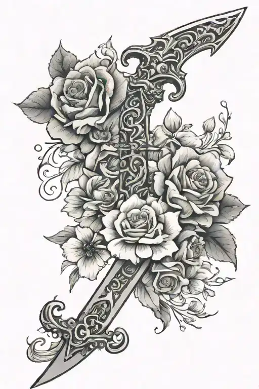 Sword With February And May Flowers Wrapped