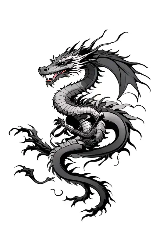 Dragon Above Japanese Samurai Warrior