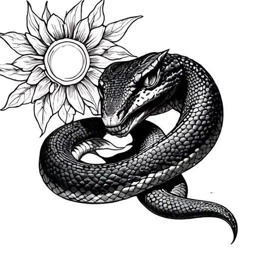 Two Headed Snake With One Of The Snakes Beheaded In The Sun With Flora