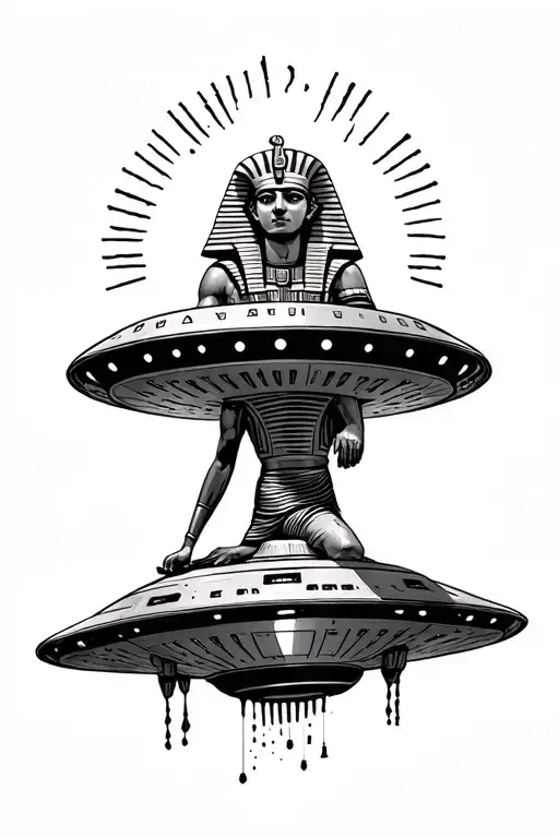 Egyptian Pharoah Riding A Ufo