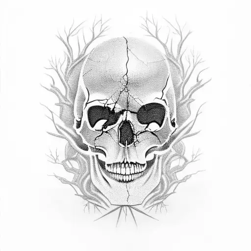 A Hauntingly Beautiful Skull Surrounded By Twisted Tree Branches