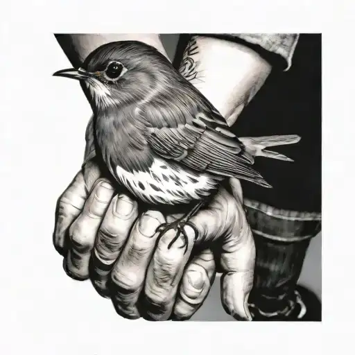 Robin On The Wrist Of Holding Hands