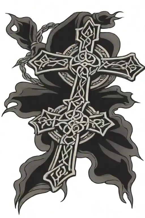 Celtic Cross Tattoo Rosary Wrapped Loosely