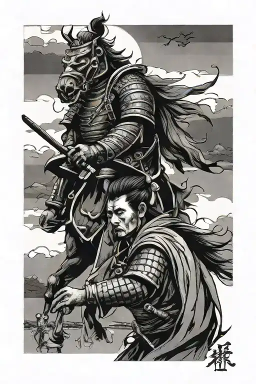 Samurai King Beside His Horse