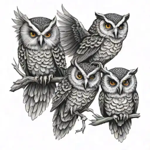 3 Owls In Different Flight Stages