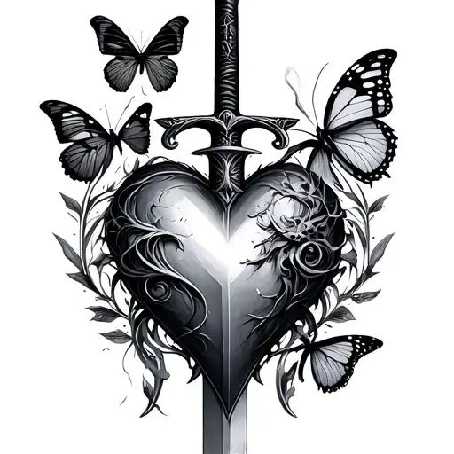 Cybersigilism Tattoo Heart Sword And Butterfly Themed