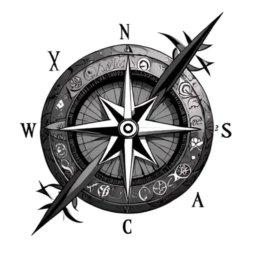 Compass Pointing To Different Religious Symbols