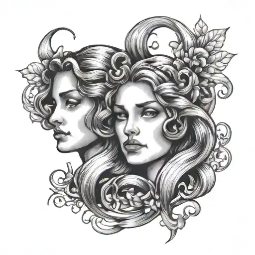 Gemini Card With 2 Women's Faces One Looking