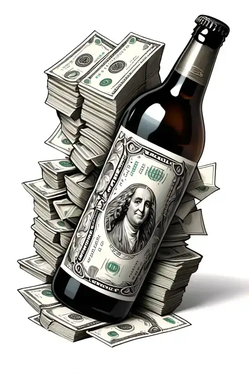Half An Alcohol Bottle And Half A Stack Of Money Merging Into Each Other Seamlessly