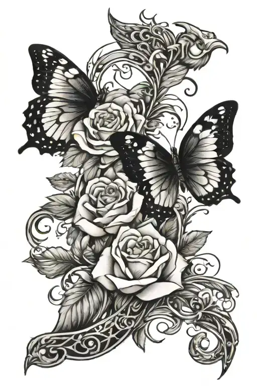 A Zodiac Sign Pisces With Vines Of Roses And Butterflies