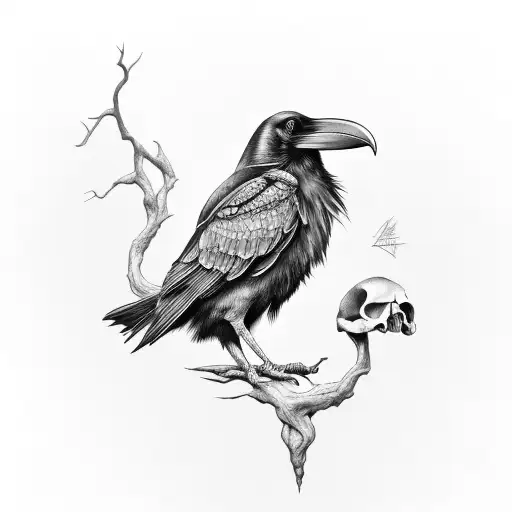 Raven Holding A Raven Skull