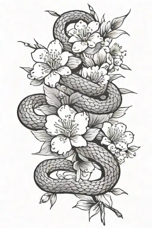 Cherry Blossom With Snake