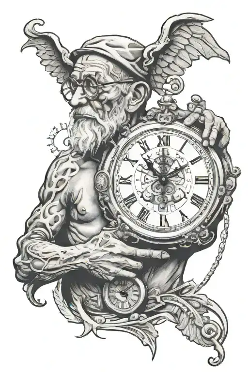 Oldman Holding A Clock
