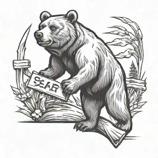 Bear Standing Holding Sign