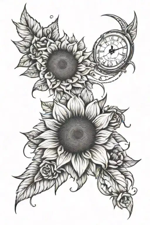 Sunflower And Roses With Moon Phases