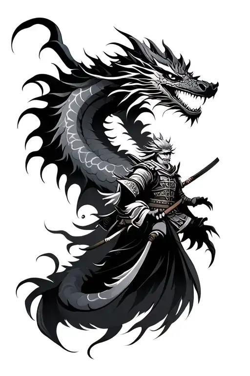 Dragon Above Japanese Samurai Warrior