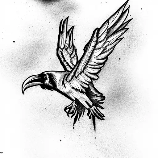 A Raven Flying Carrying A Lightning Bolt In It's Talons