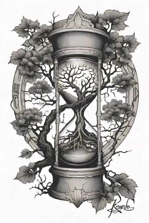 Cracked Hour Glass With Tree Made