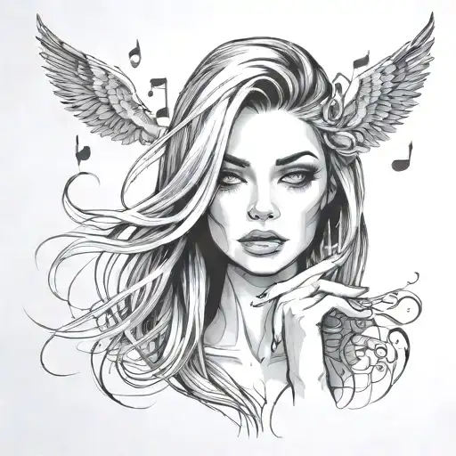 Beautiful Girl Love Music Notes Flowing With Straight Hair Full Lips Hoded Eyes Long Nails