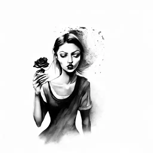 A Woman Smelling A Rose