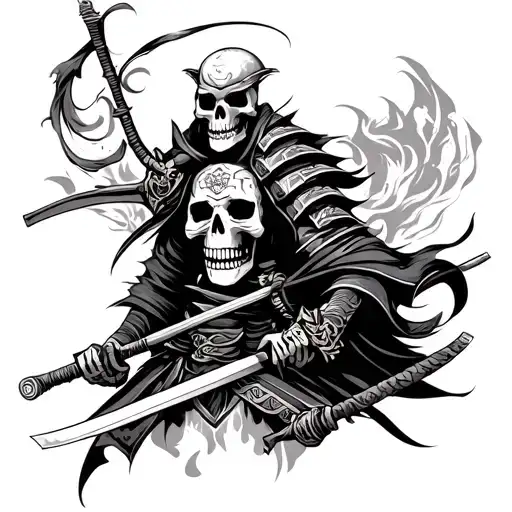 Skeleton Samurai In Neo Tribal Style