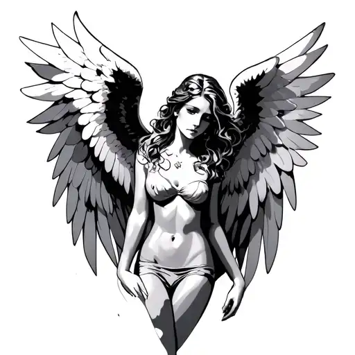 Sexy Angel Tattoo With Wings Spread