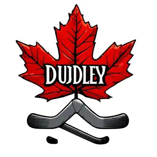 My Last Name Dudley With Canadian Leaf Red And Hockey Sticks
