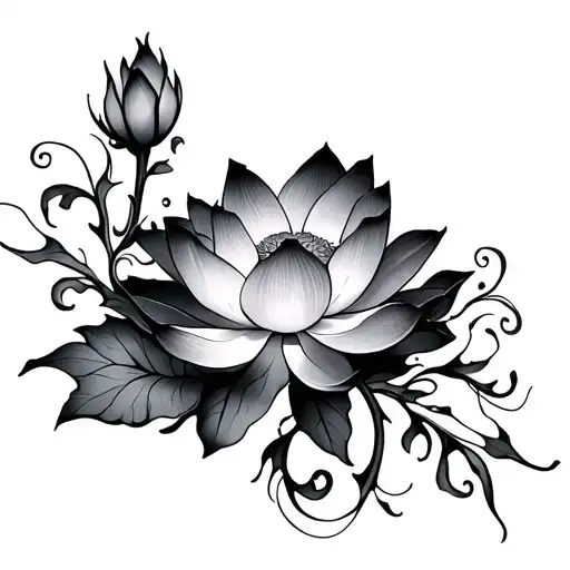 Three Lotus Flower Blooming With Vines