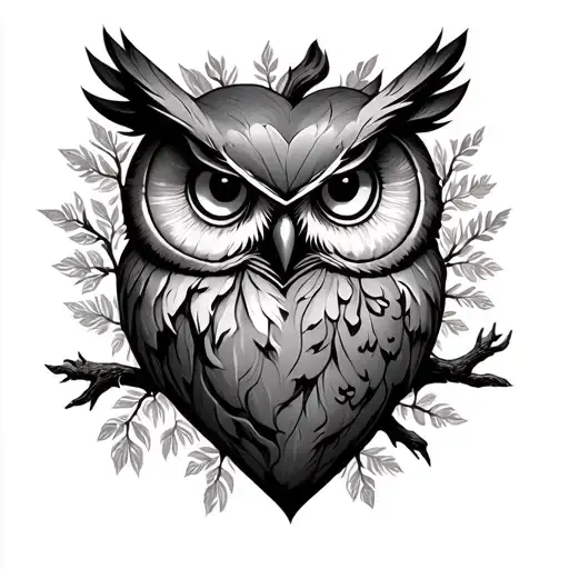 Redwood Tree And Realistic Heart And Owl