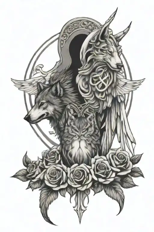 Angel Wings And Halo Cross Wolf Howling Roses Entwined Says Mother