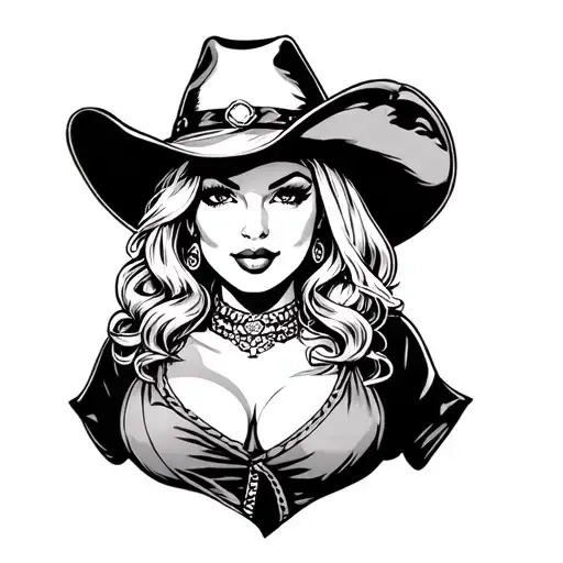 American Traditional Blonde Cowgirl Pinup Black And White Like Sailor Jerry