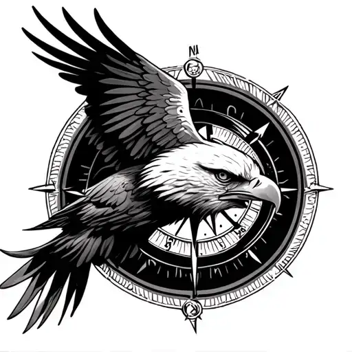 Eagle Flying And Compass