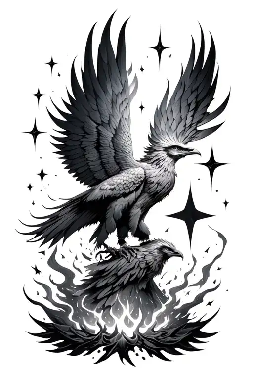 Phoenix Rising From Ashes With Stars