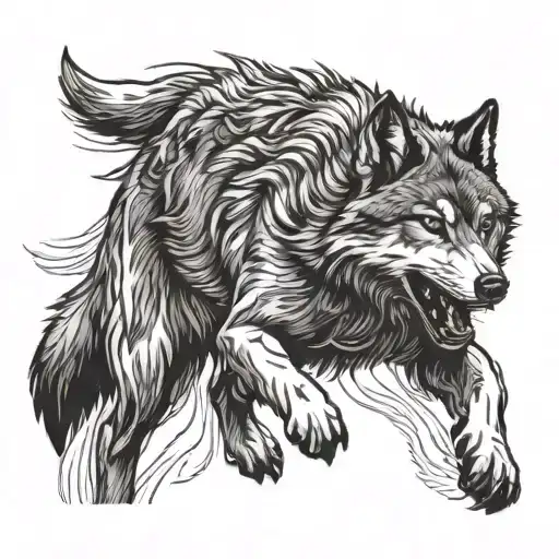 Wolf Running Line Art Shading