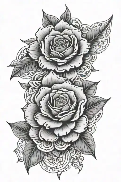 Full Sleeve Tattoo With Rose And Writing And Mandala