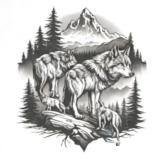 Wolf Pack On Mountain Trail