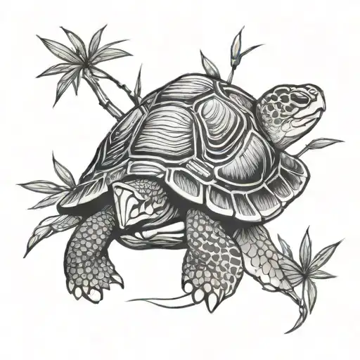 Happy Turtle And Bamboo