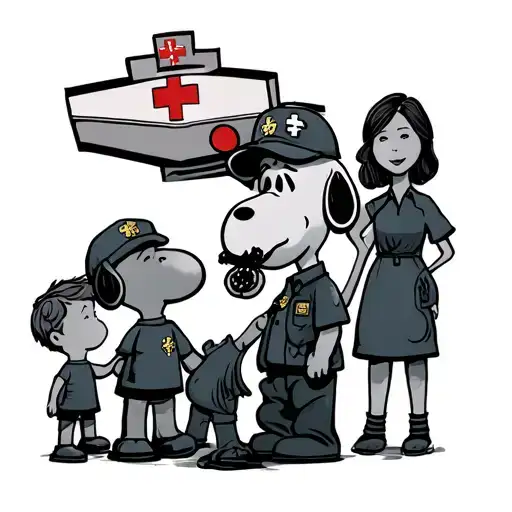 Snoopy As A Paramedic Protecting His 2 Boys And Wife