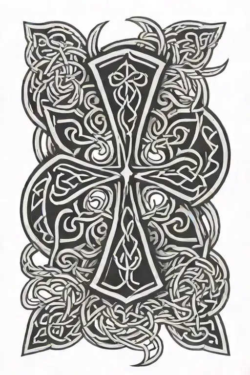 Celtic Knots Encircling A Simple Black Cross Surrounded