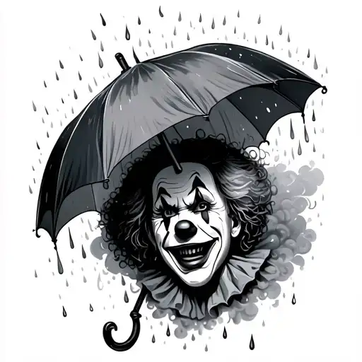 Cryin Clown With Umbrella Under The Rain Cloud