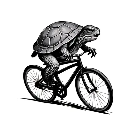 Cartoony Painted Turtle Riding A Bicycle