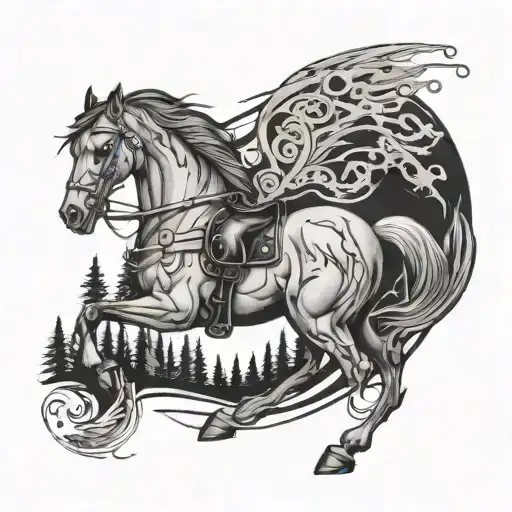 A Majestic Horse Galloping Through A Black And Grey Forest Of Motorcycle Parts