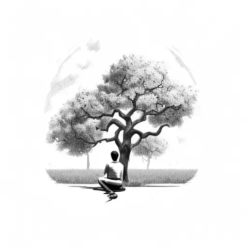 Man Sitting With His Back Against An Oak Tree