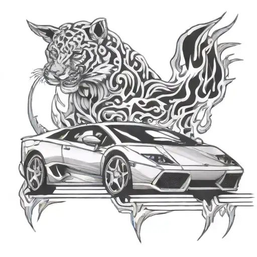1990 Lamborghini With Flames And Money