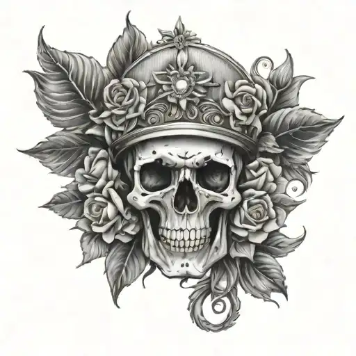 Skull With A Third Eye And The Top Of The Head Has A Halo Of Flowers