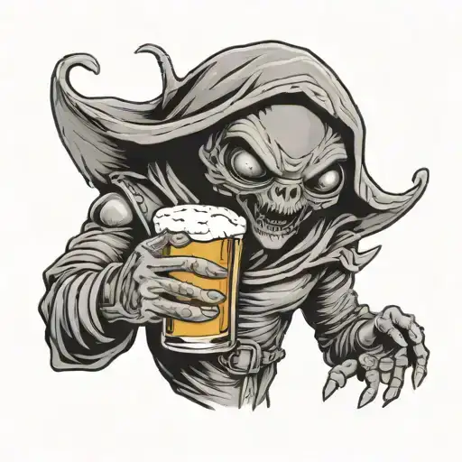 A Little Alien Holding A Beer In His Hand And Getting Abducted