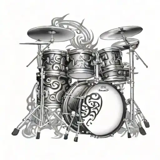 5 Piece 3D Drum Kit Surrounded By Symbols