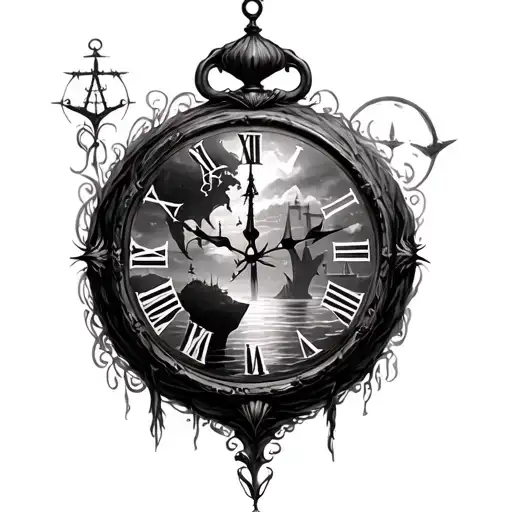 Enchanted Worl Clock With Haunted Nautical Scenery