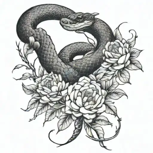 Snake And Peonies With Jasmine Branches