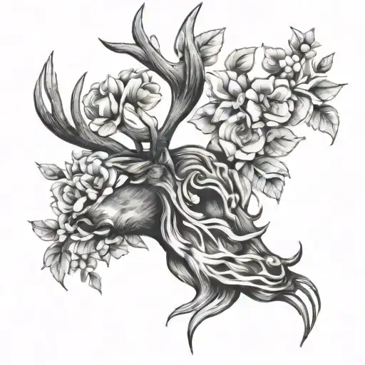 Deer Foot Prints With Flowers Intertwined